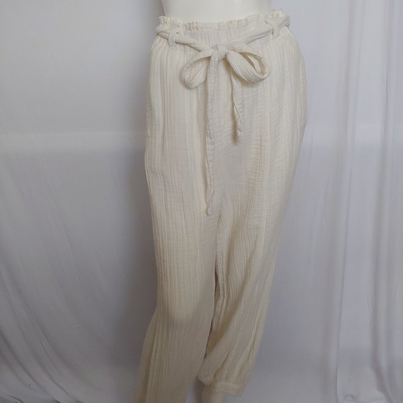 Free people Gauzy Beachy Resort Comfy jogger Loungewear Pants Pockets Cream SP - Picture 8 of 12